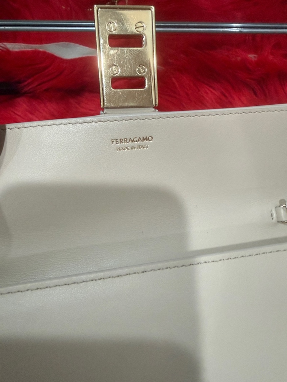 Salvatore Ferragamo Cream Leather Chain Wristlet with Gold Hardware - Picture 2 of 5